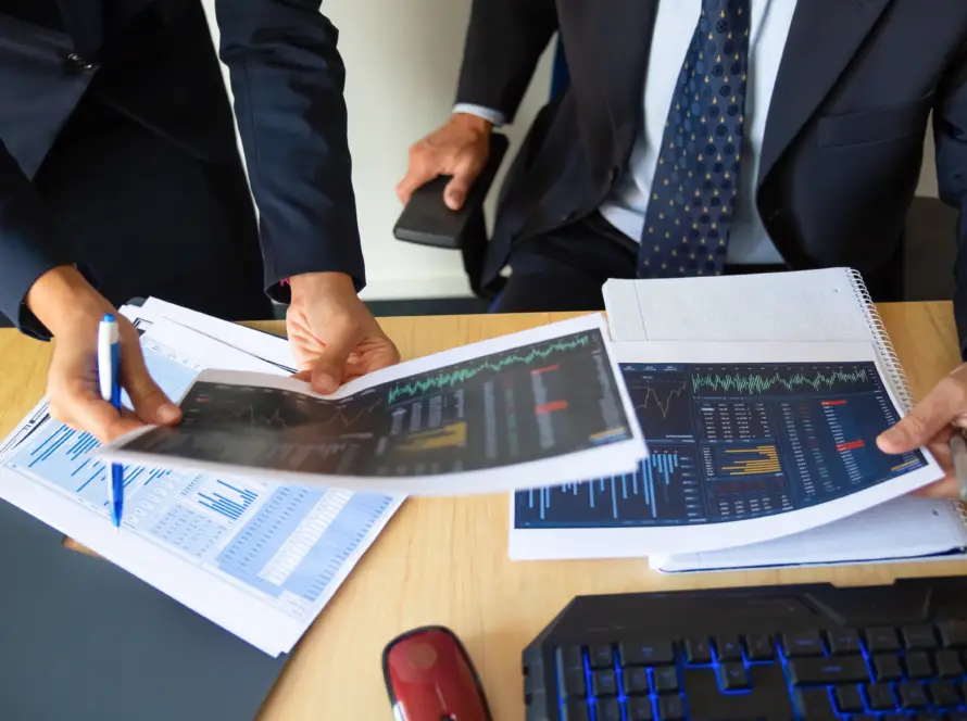 Finance professional reviewing balance sheets and preparing IFRS-compliant financial reports.